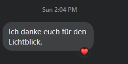 Ich danke euch für den Lichtblick. (Facebook Messenger Screenshot)
