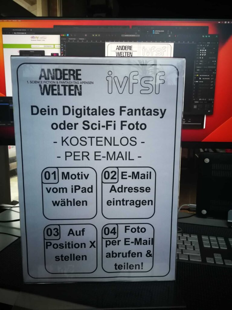 Acryl-Aufsteller in DIN A3, der Teilnehmende über den Vorgang und Ablauf informiert.